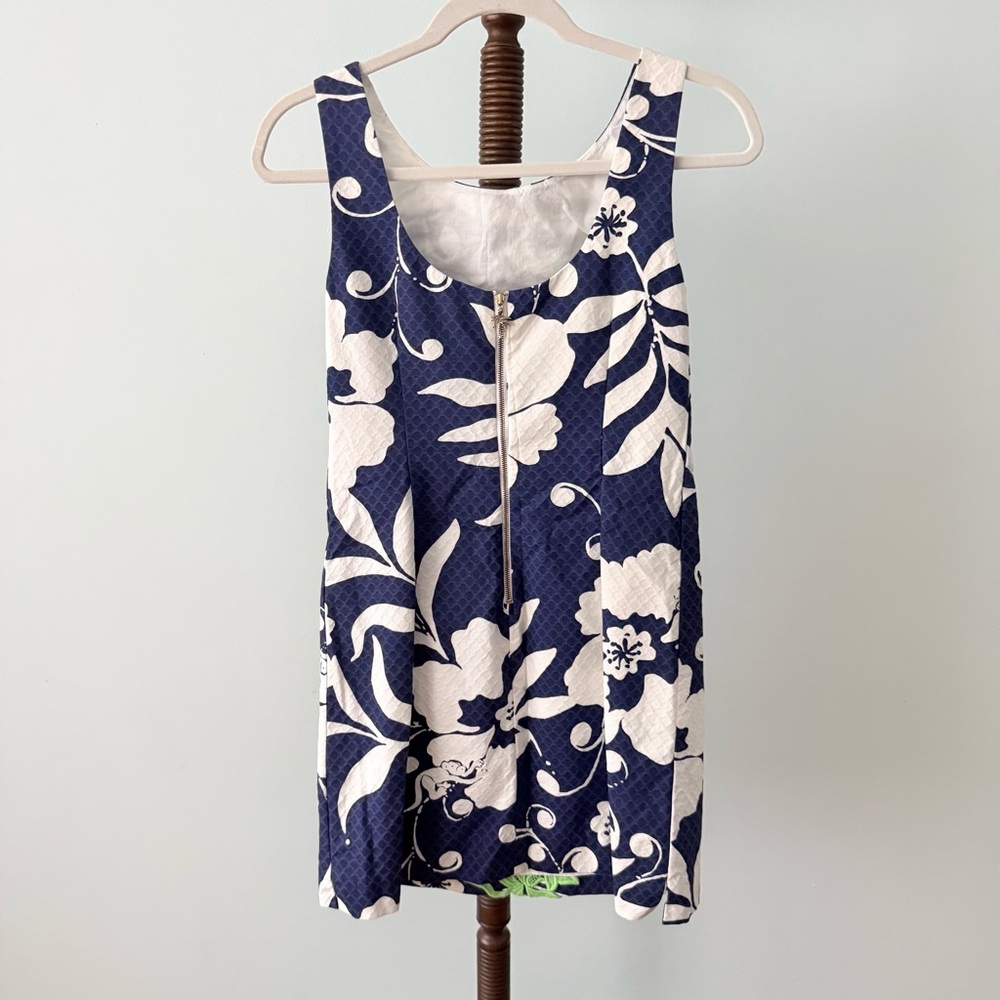 🦜Lilly Pulitzer Delia Bright Navy Johnny B Applied Lace Front Shift Dress Sz 0 - Picture 5 of 10